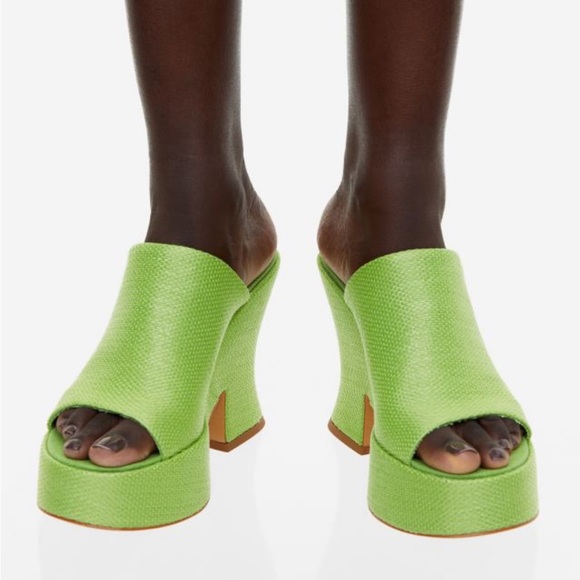 H&M Straw Platform Mules in Bright Green - Picture 2 of 6